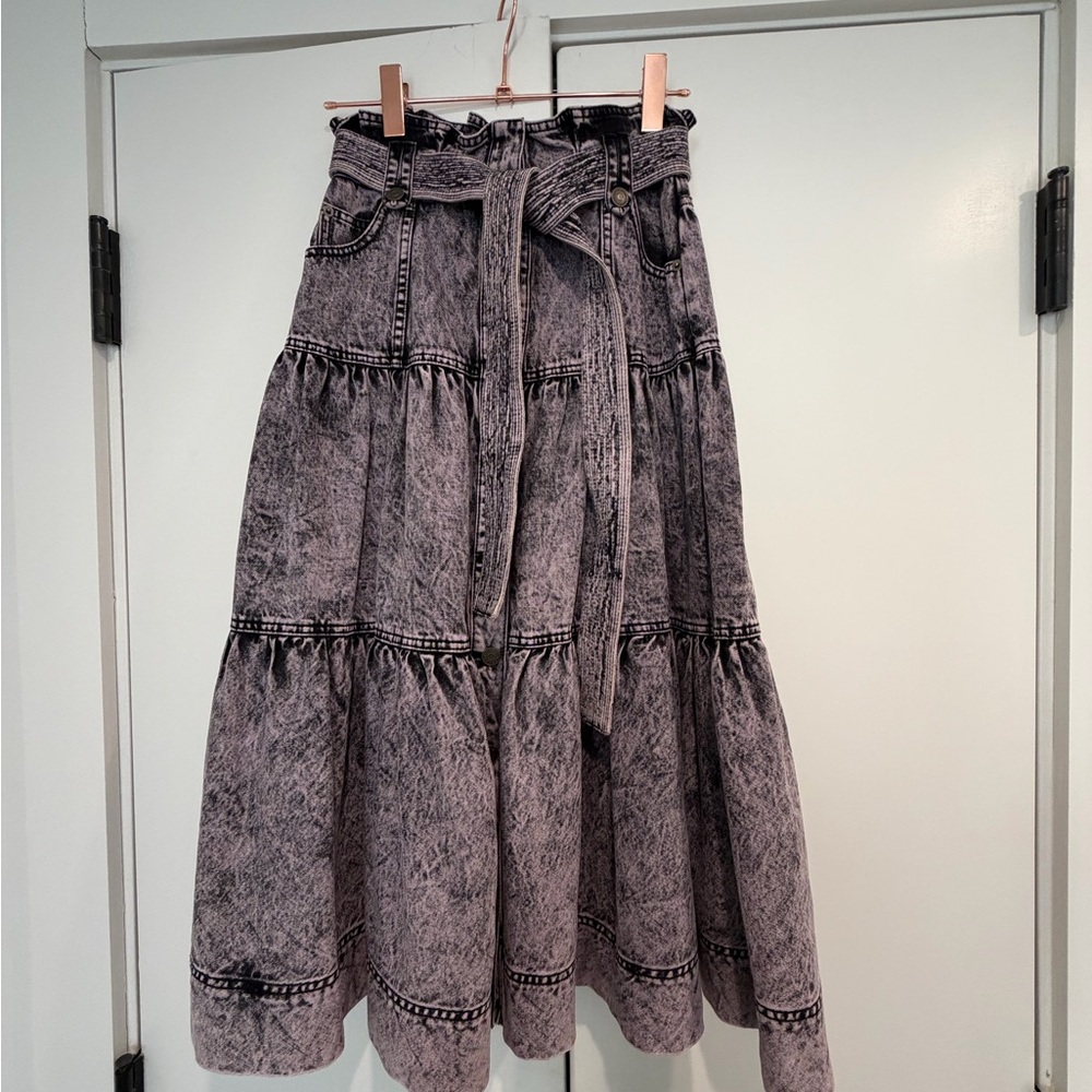 Ulla Johnson Gray Tiered Midi Skirt